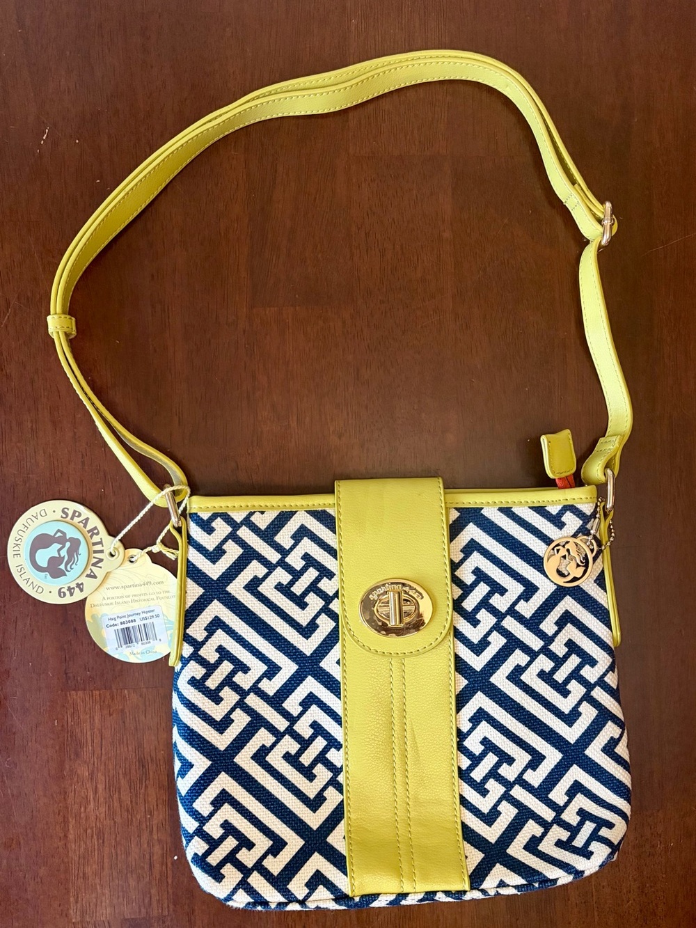 NWT Spartina 449 ~ Navy, White & Neon GreenYellow Geometric Shoulder Bag - Picture 3 of 4